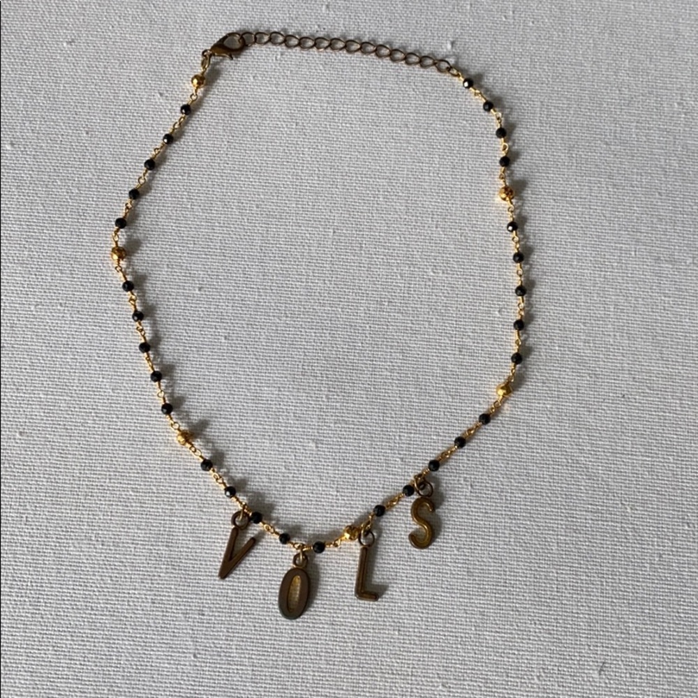 VOLS letter necklace with black & gold beads